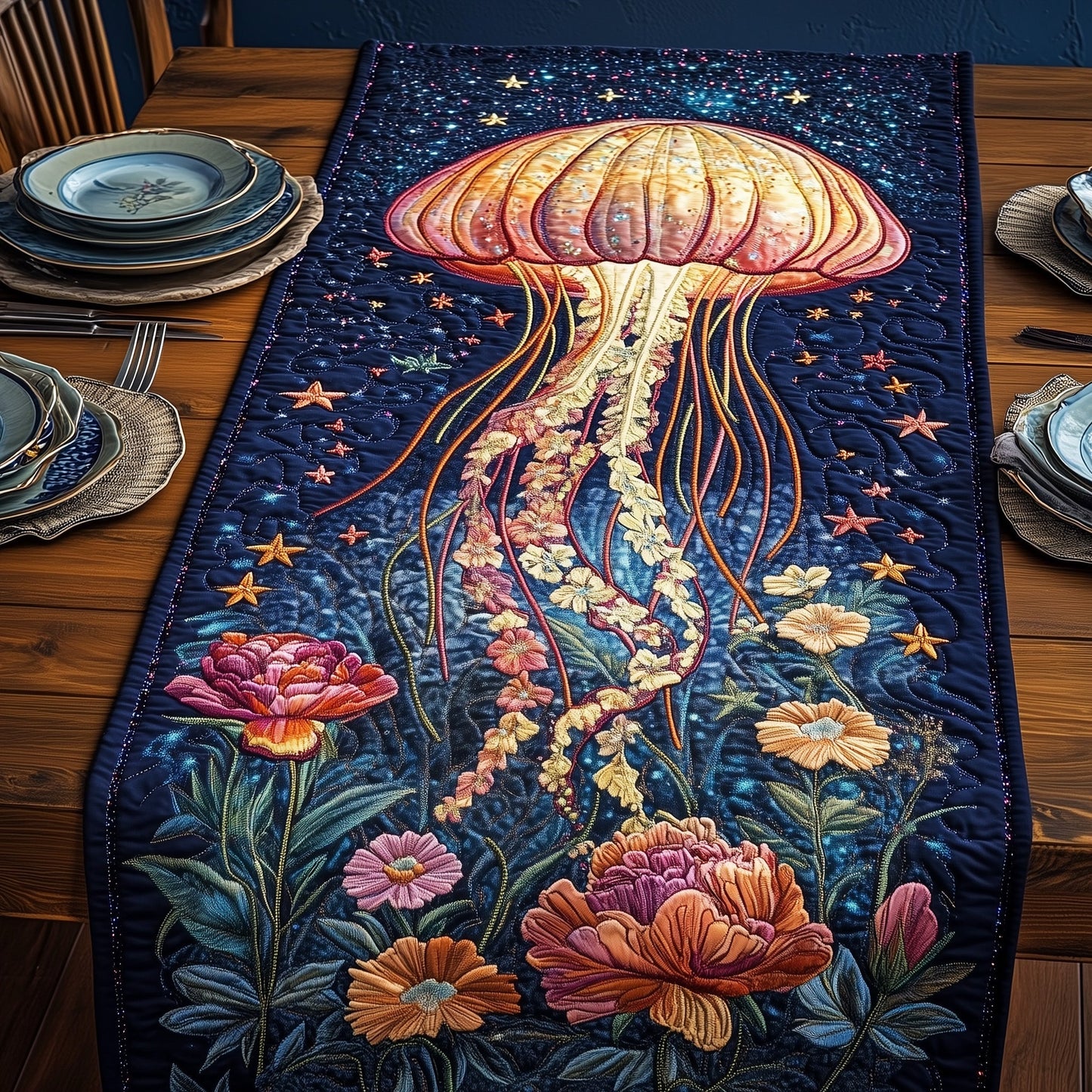 Ocean Glow Jellyfish Quilted Table Runner GFTOTP5073