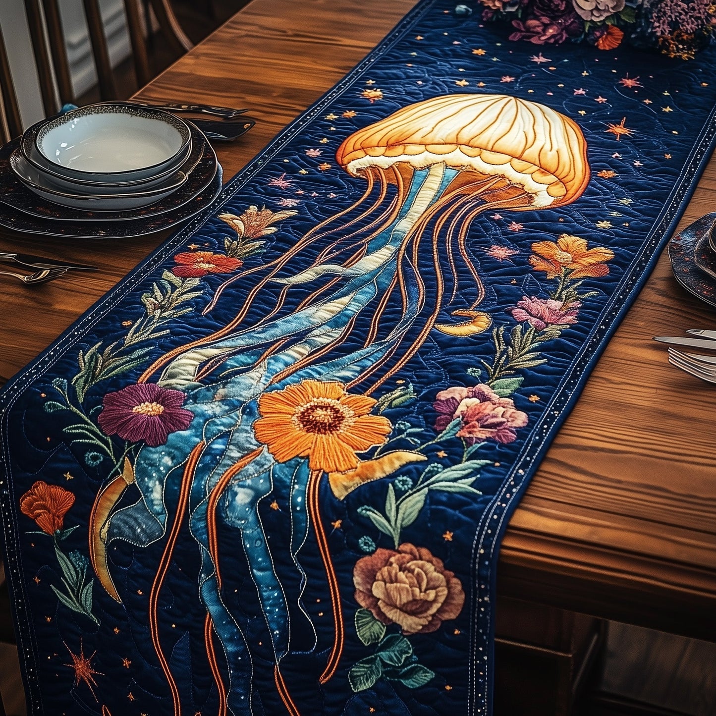 Ocean Glow Jellyfish Quilted Table Runner GFTOTP5074