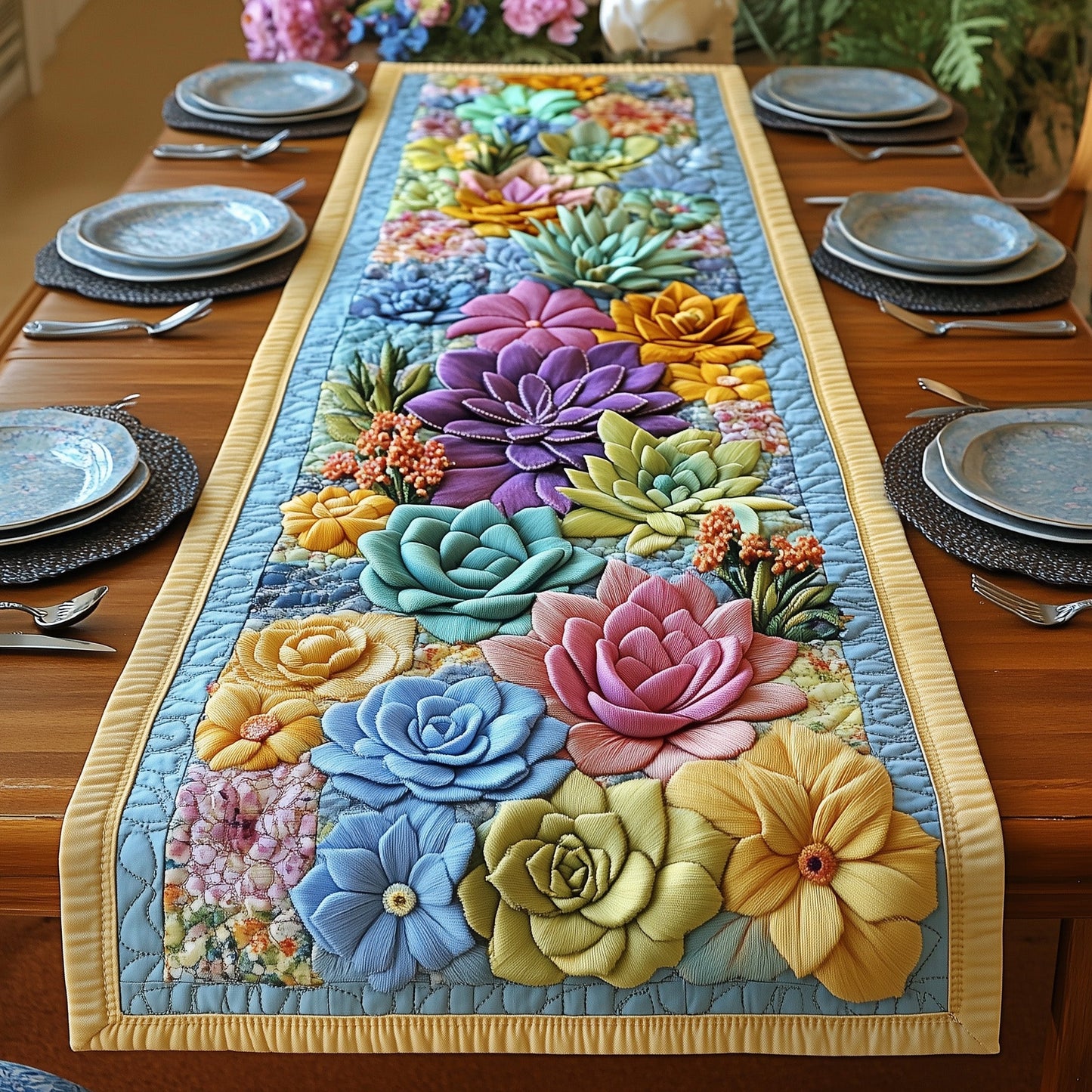 Succulent Garden Quilted Table Runner GFTOTP5084