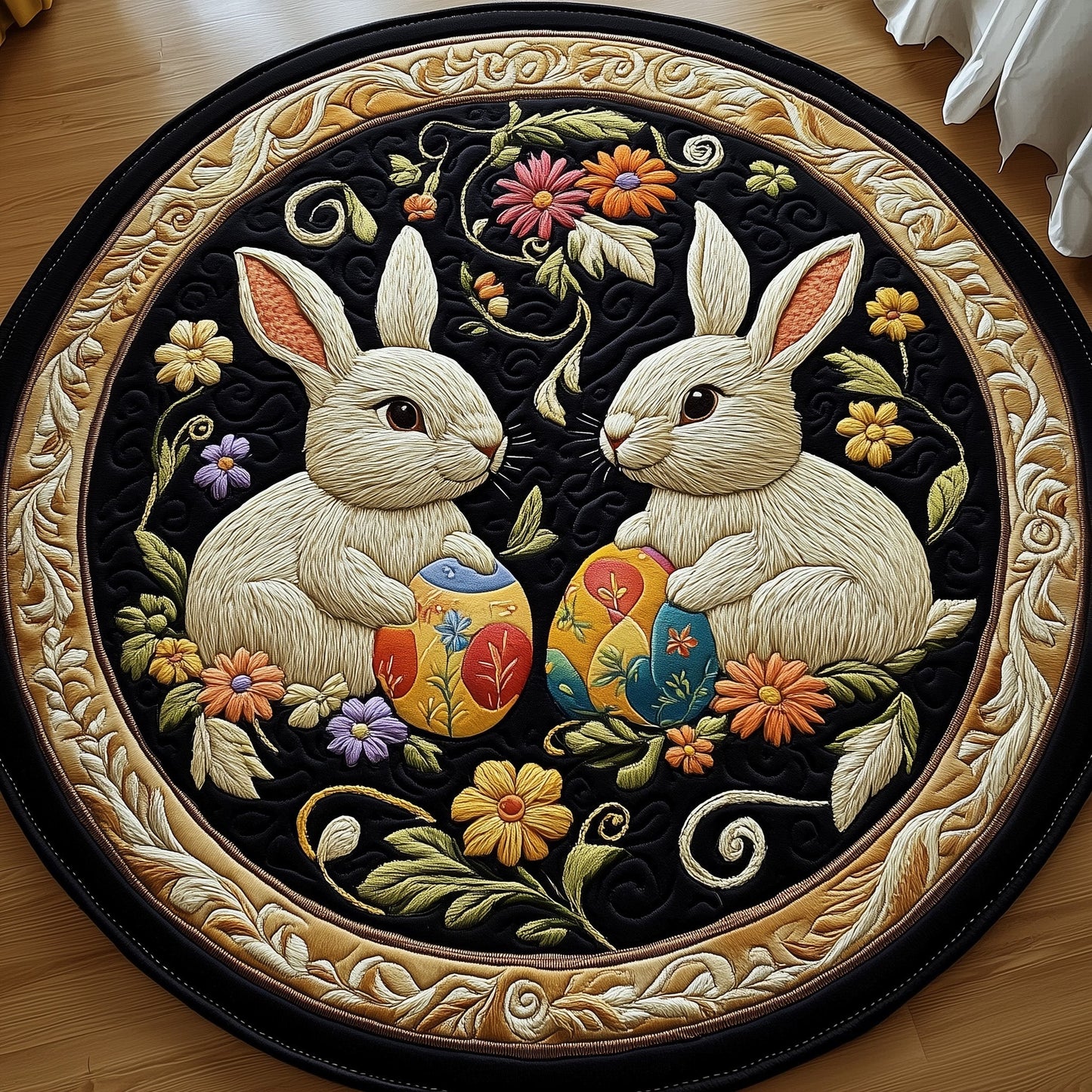 Cherished Bunny Couple Quilted Round Mat GFTOTP5598