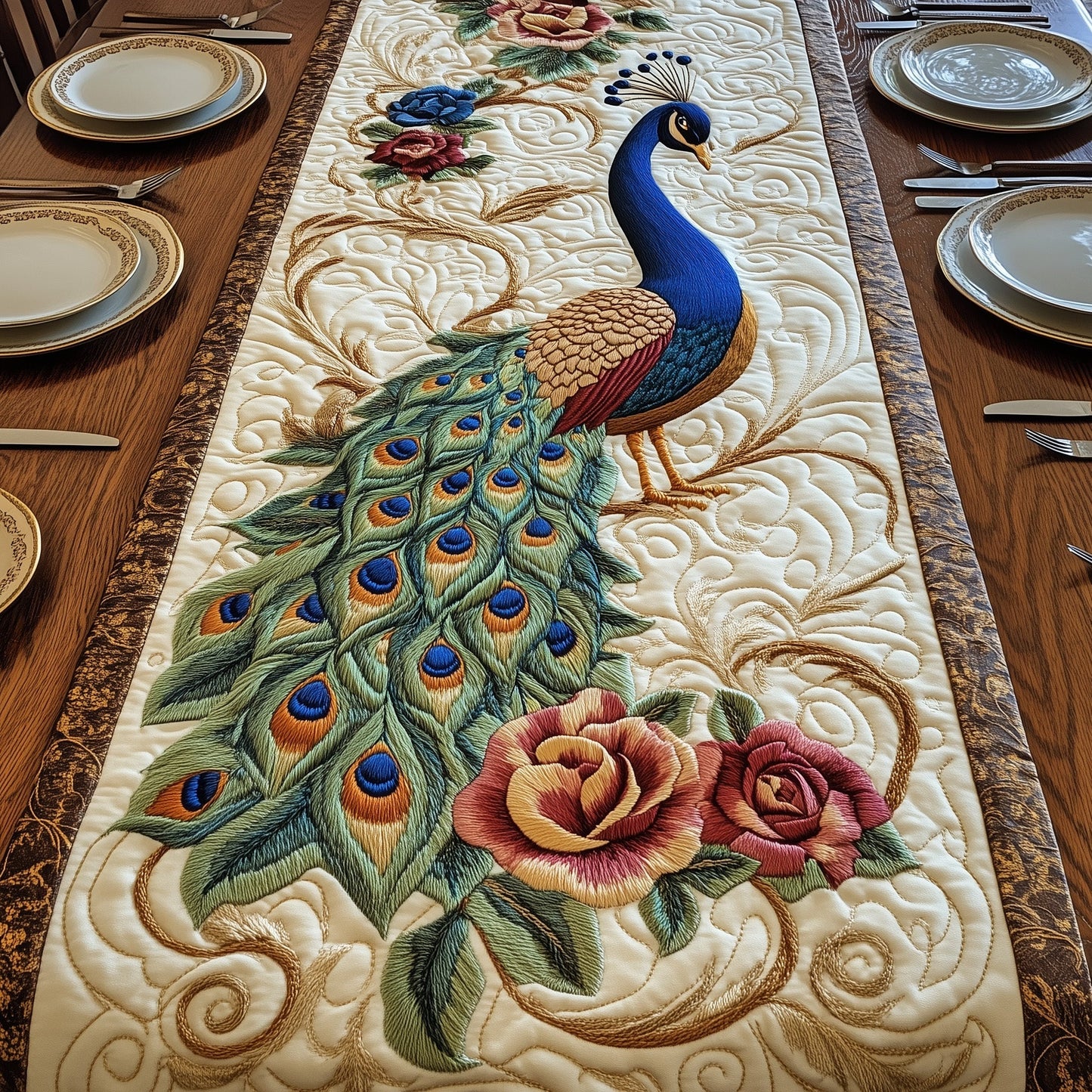 Enchanted Peacock Quilted Table Runner GFTOTP5702