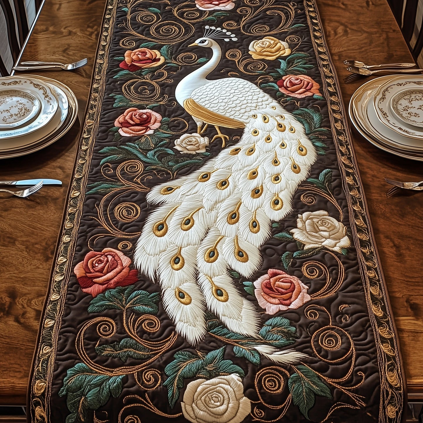 Graceful Feathers Quilted Table Runner GFTOTP5746
