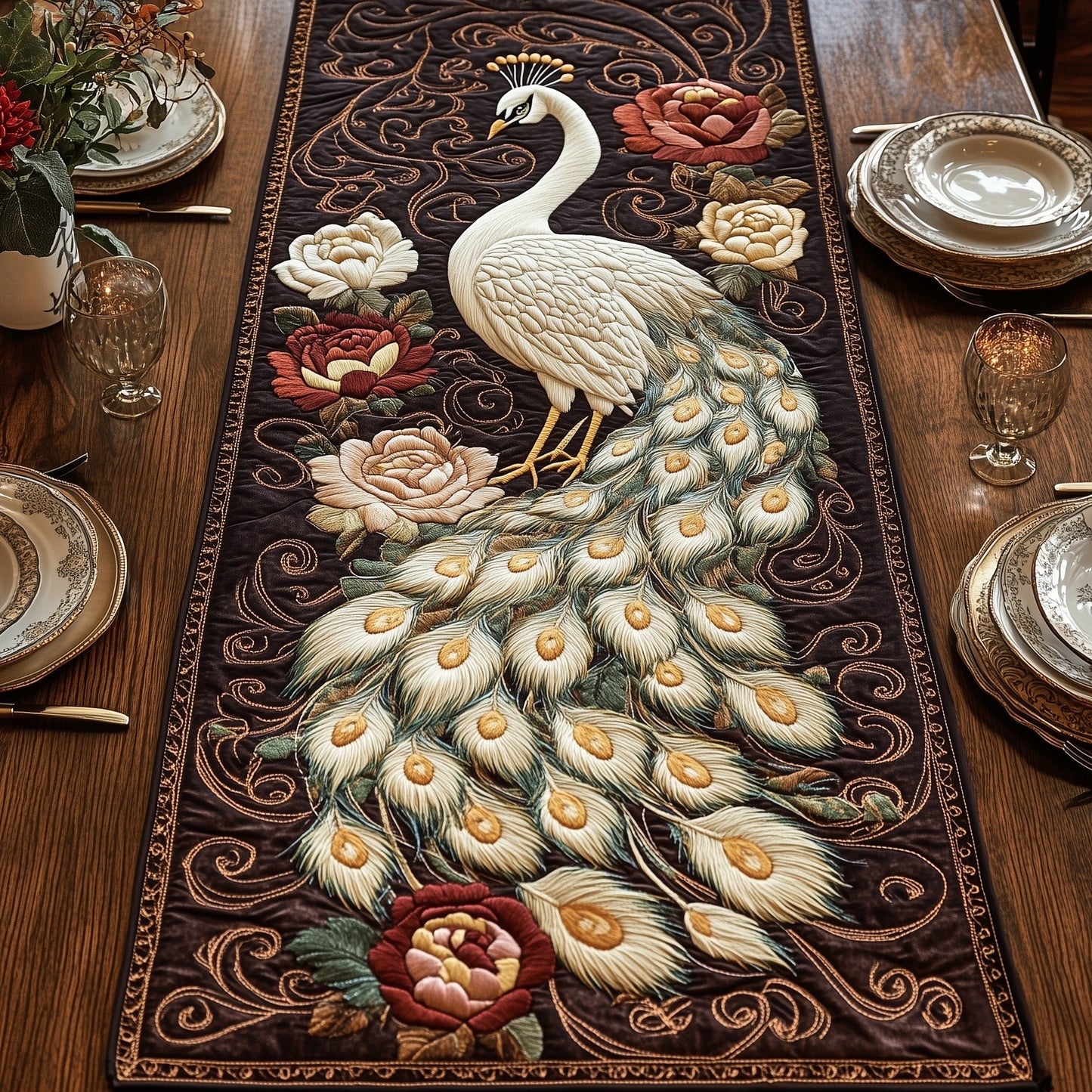 Graceful Feathers Quilted Table Runner GFTOTP5747