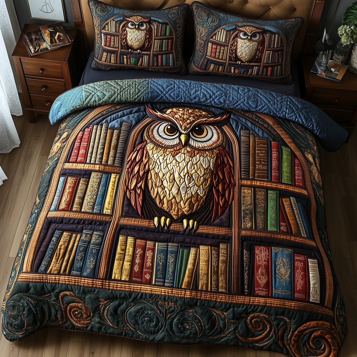 Bookish Owl Haven 3-Piece Quilted Bedding Set GFTOTP5871