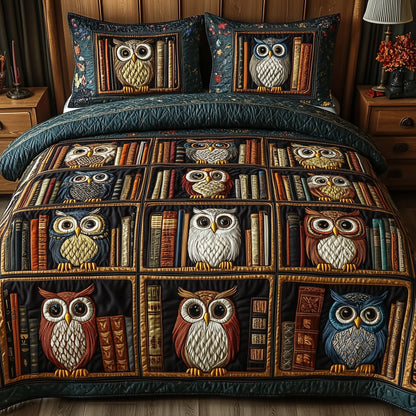 Bookish Owl Haven 3-Piece Quilted Bedding Set GFTOTP5873