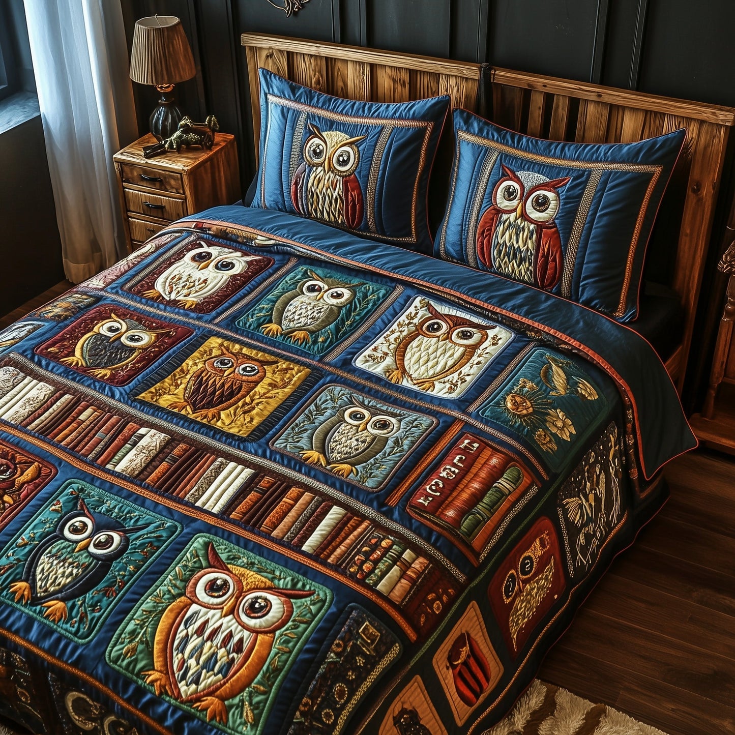 Bookish Owl Haven 3-Piece Quilted Bedding Set GFTOTP5874