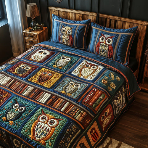 Bookish Owl Haven 3-Piece Quilted Bedding Set GFTOTP5874