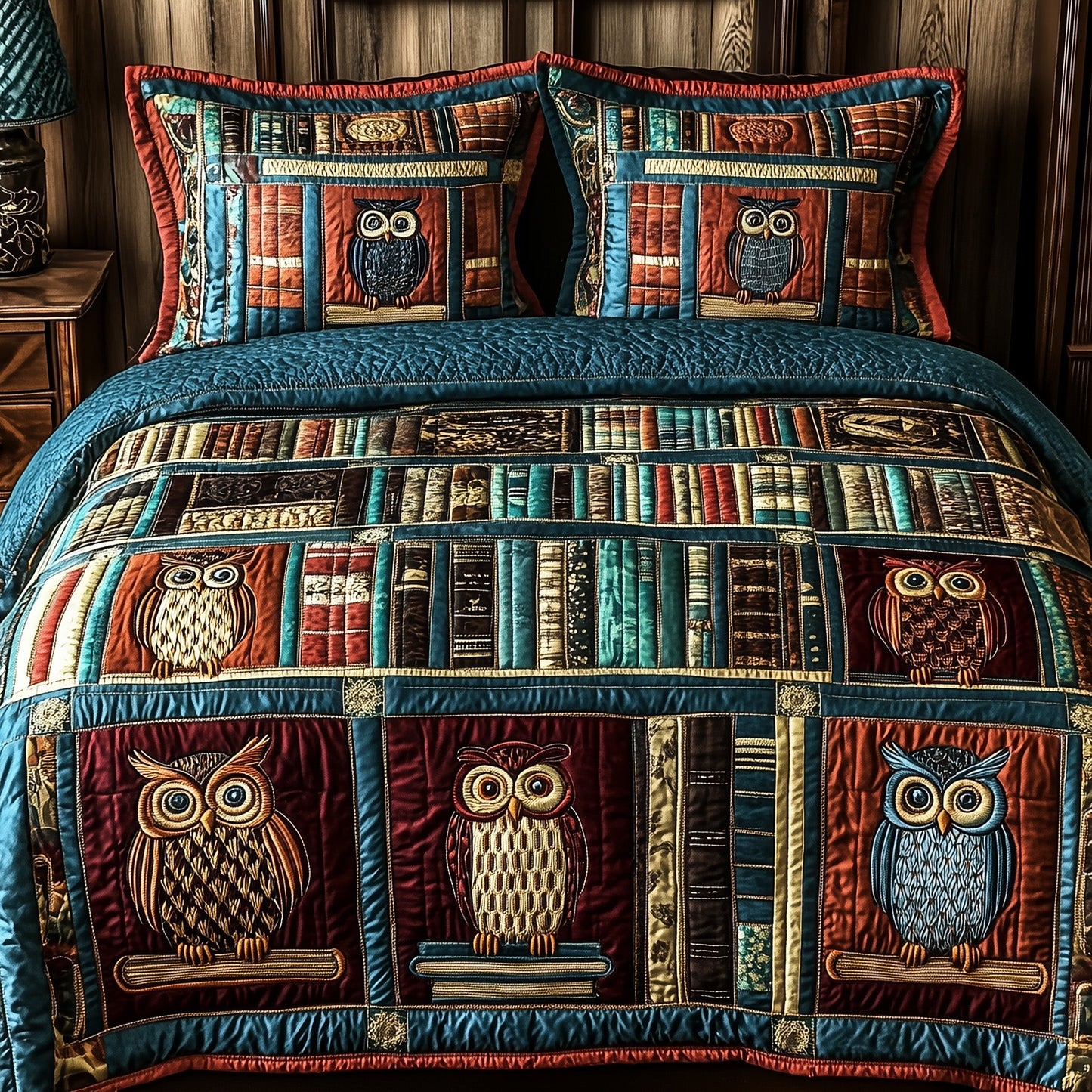 Bookish Owl Haven 3-Piece Quilted Bedding Set GFTOTP5875
