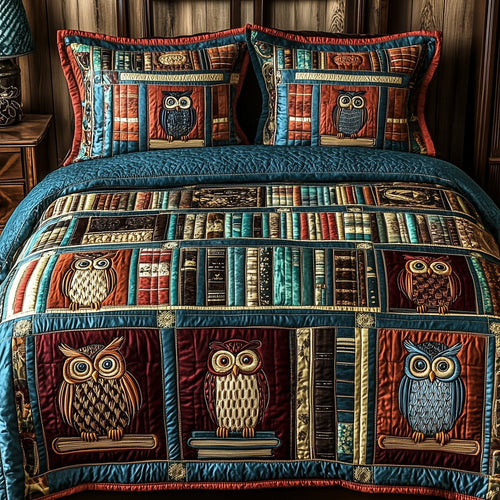 Bookish Owl Haven 3-Piece Quilted Bedding Set GFTOTP5875