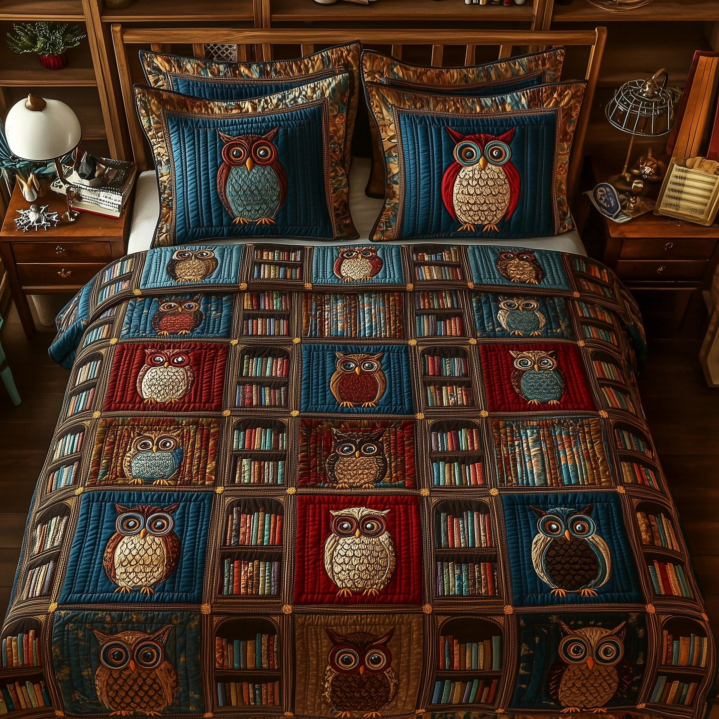 Bookish Owl Haven 3-Piece Quilted Bedding Set GFTOTP5876