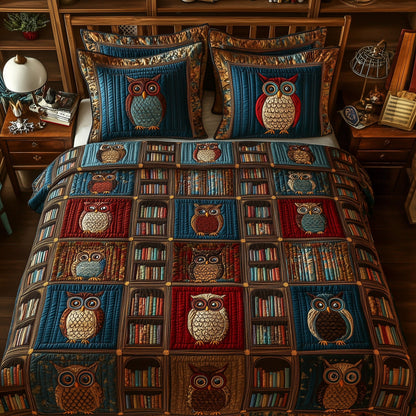 Bookish Owl Haven 3-Piece Quilted Bedding Set GFTOTP5876