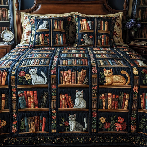 Purrfect Library Retreat 3-Piece Quilted Bedding Set GFTOTP5877