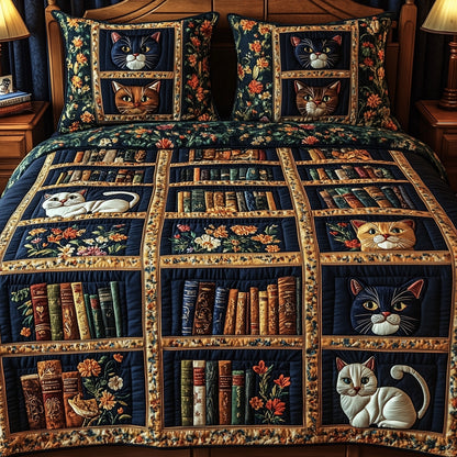 Purrfect Library Retreat 3-Piece Quilted Bedding Set GFTOTP5878