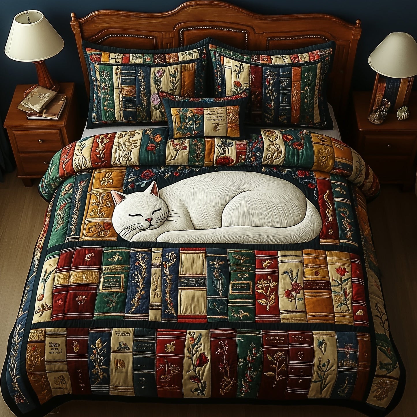 Purrfect Library Retreat 3-Piece Quilted Bedding Set GFTOTP5879