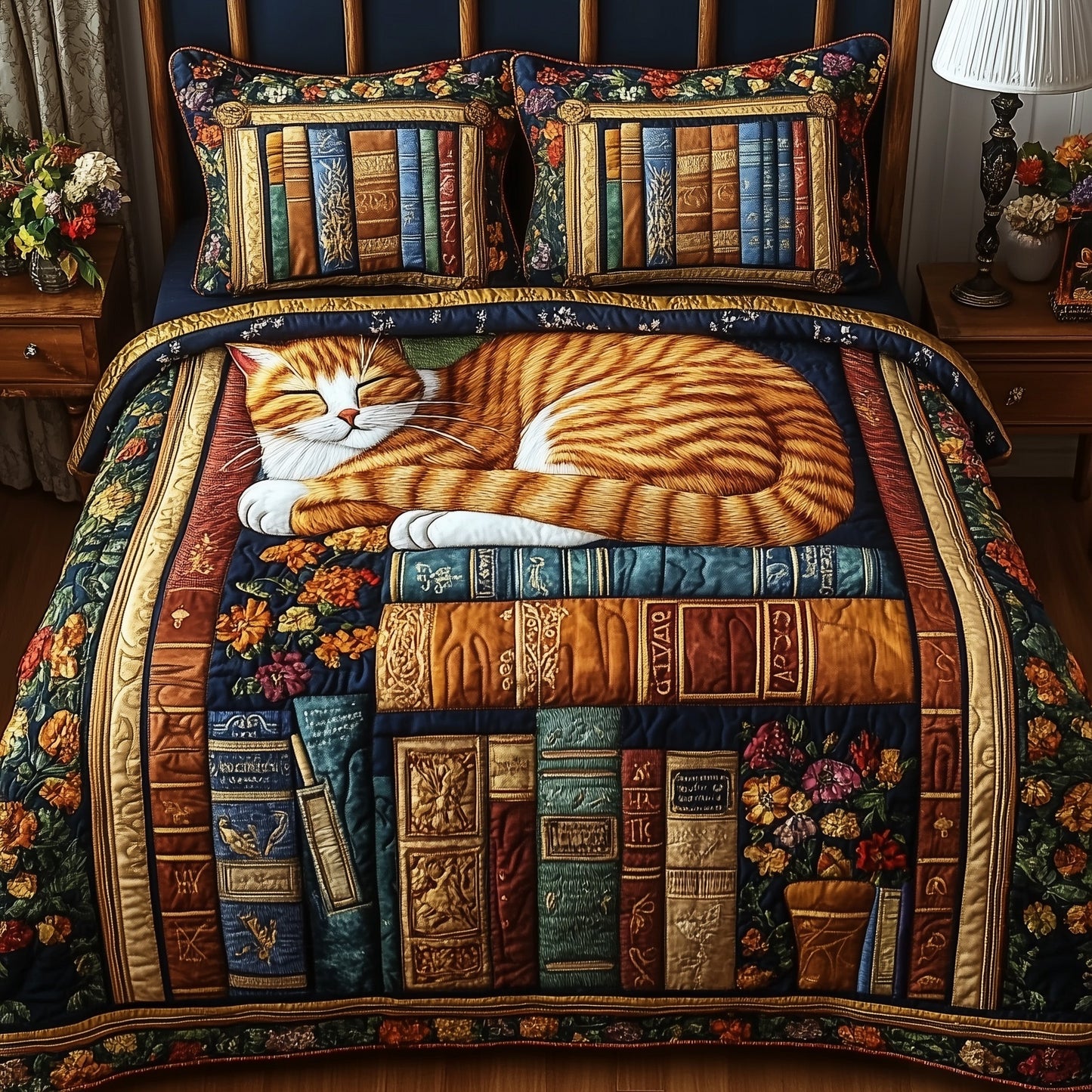 Purrfect Library Retreat 3-Piece Quilted Bedding Set GFTOTP5880