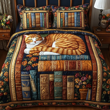 Purrfect Library Retreat 3-Piece Quilted Bedding Set GFTOTP5880