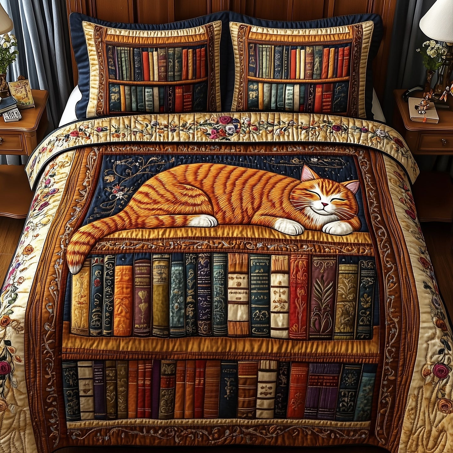 Purrfect Library Retreat 3-Piece Quilted Bedding Set GFTOTP5881