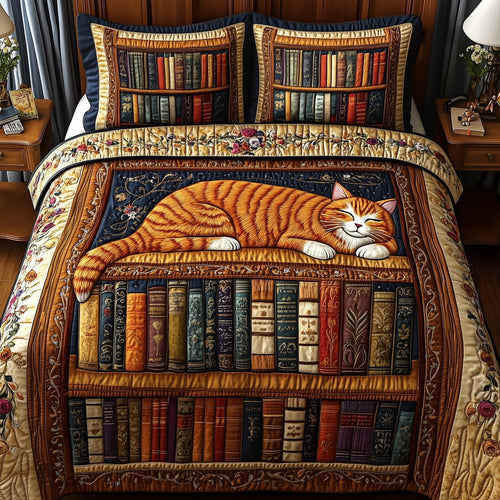 Purrfect Library Retreat 3-Piece Quilted Bedding Set GFTOTP5881