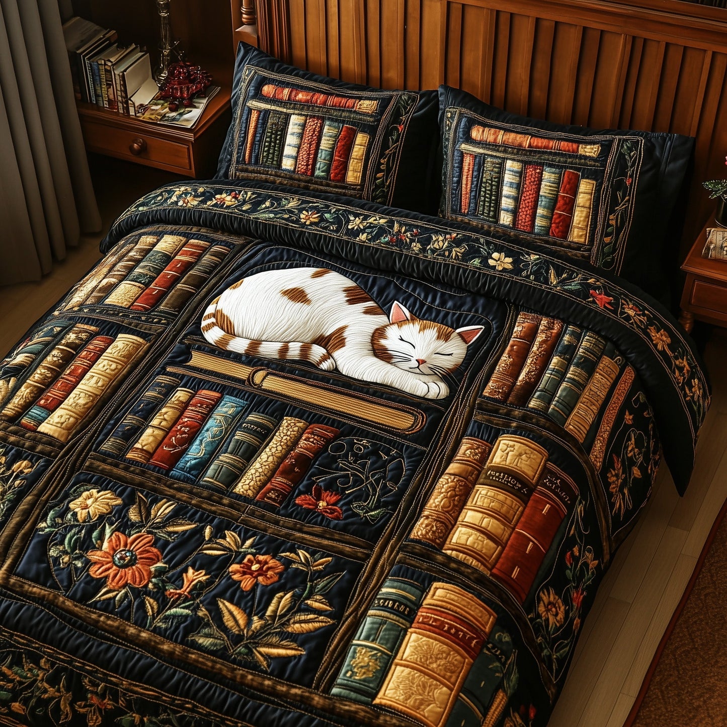 Purrfect Library Retreat 3-Piece Quilted Bedding Set GFTOTP5882