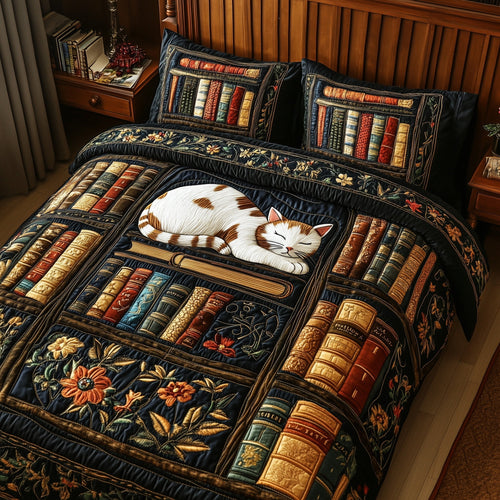 Purrfect Library Retreat 3-Piece Quilted Bedding Set GFTOTP5882