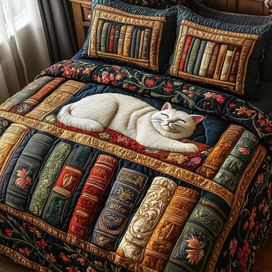 Literary Cat Haven 3-Piece Quilted Bedding Set GFTOTP5883