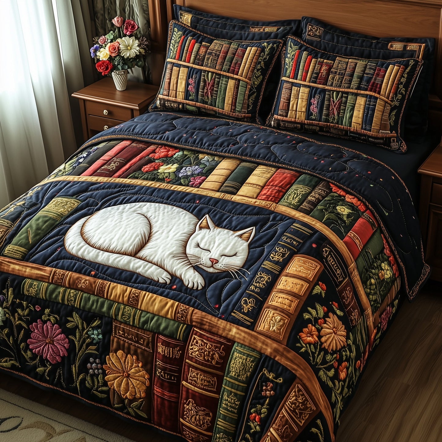 Literary Cat Haven 3-Piece Quilted Bedding Set GFTOTP5884