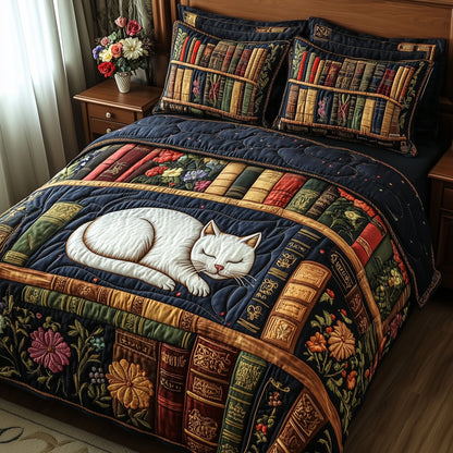 Literary Cat Haven 3-Piece Quilted Bedding Set GFTOTP5884