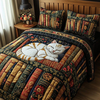 Literary Cat Haven 3-Piece Quilted Bedding Set GFTOTP5885