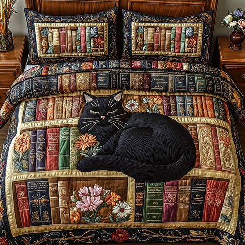 Literary Cat Haven 3-Piece Quilted Bedding Set GFTOTP5886