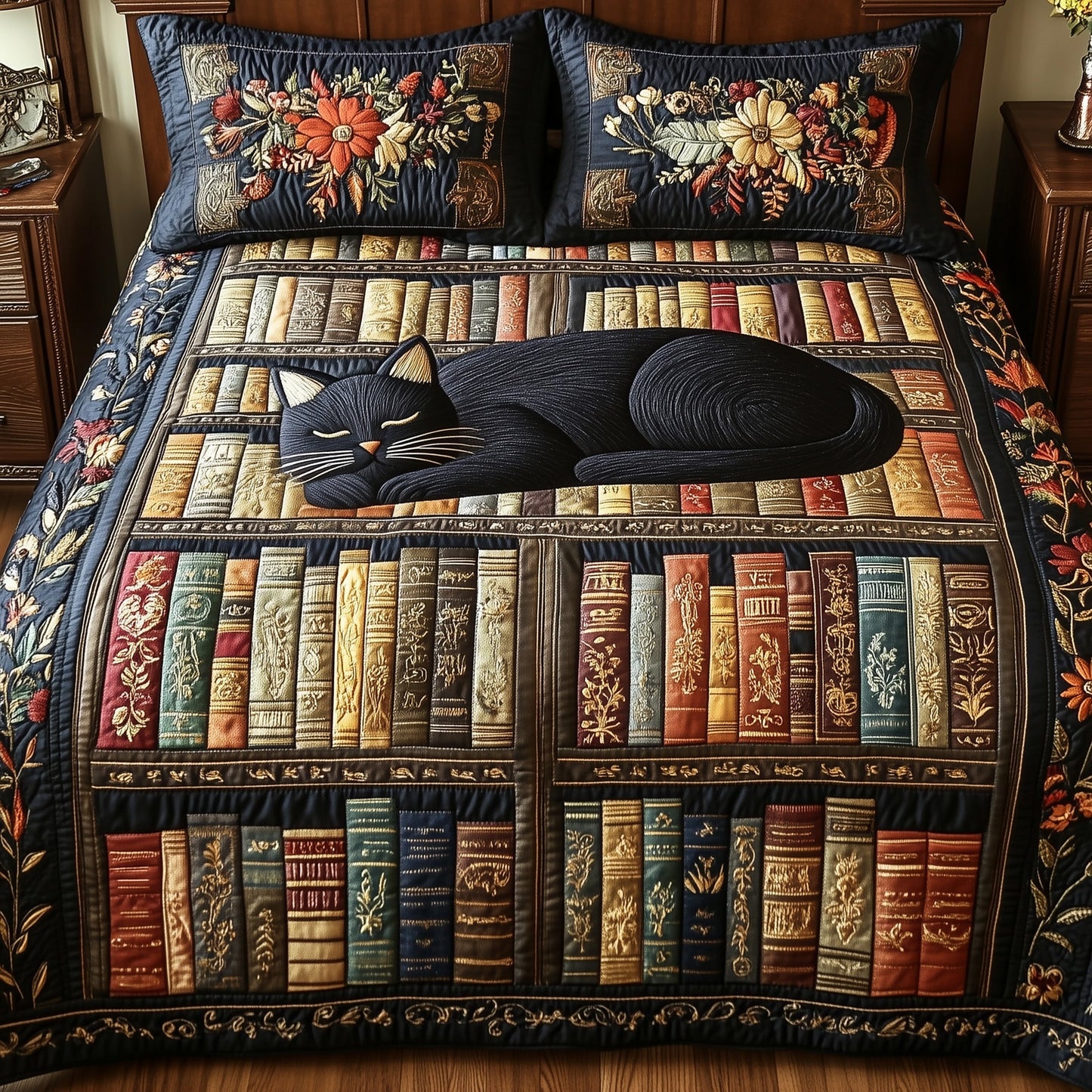 Literary Cat Haven 3-Piece Quilted Bedding Set GFTOTP5887