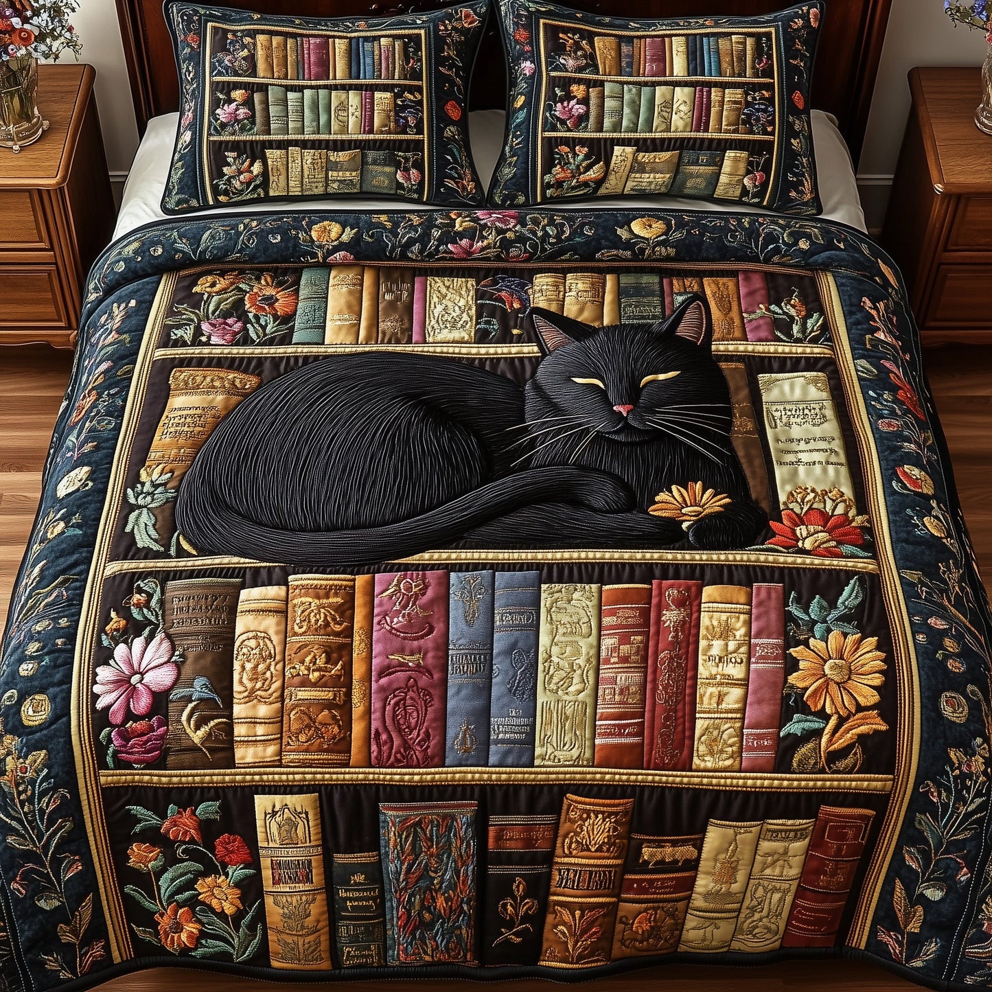 Literary Cat Haven 3-Piece Quilted Bedding Set GFTOTP5888