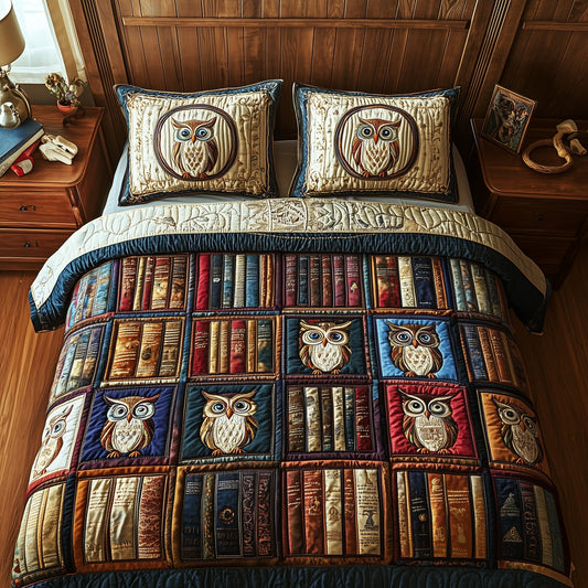 Wise Reader Owl 3-Piece Quilted Bedding Set GFTOTP5900