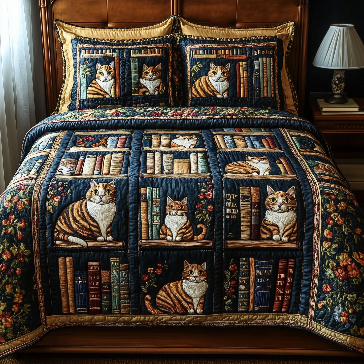 Curious Cat Library 3-Piece Quilted Bedding Set GFTOTP5903
