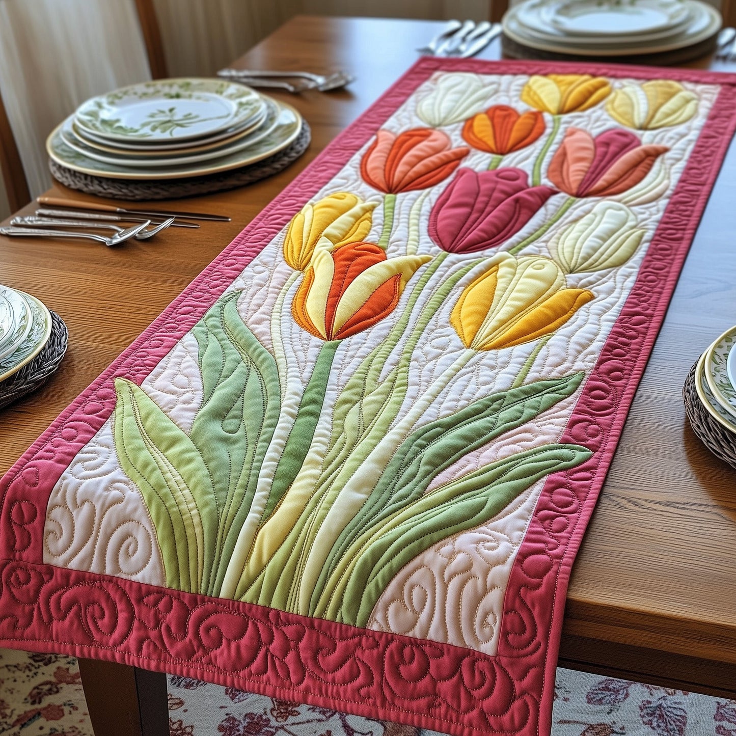 Spring Bloom Tulip Quilted Table Runner GFTOTP5935