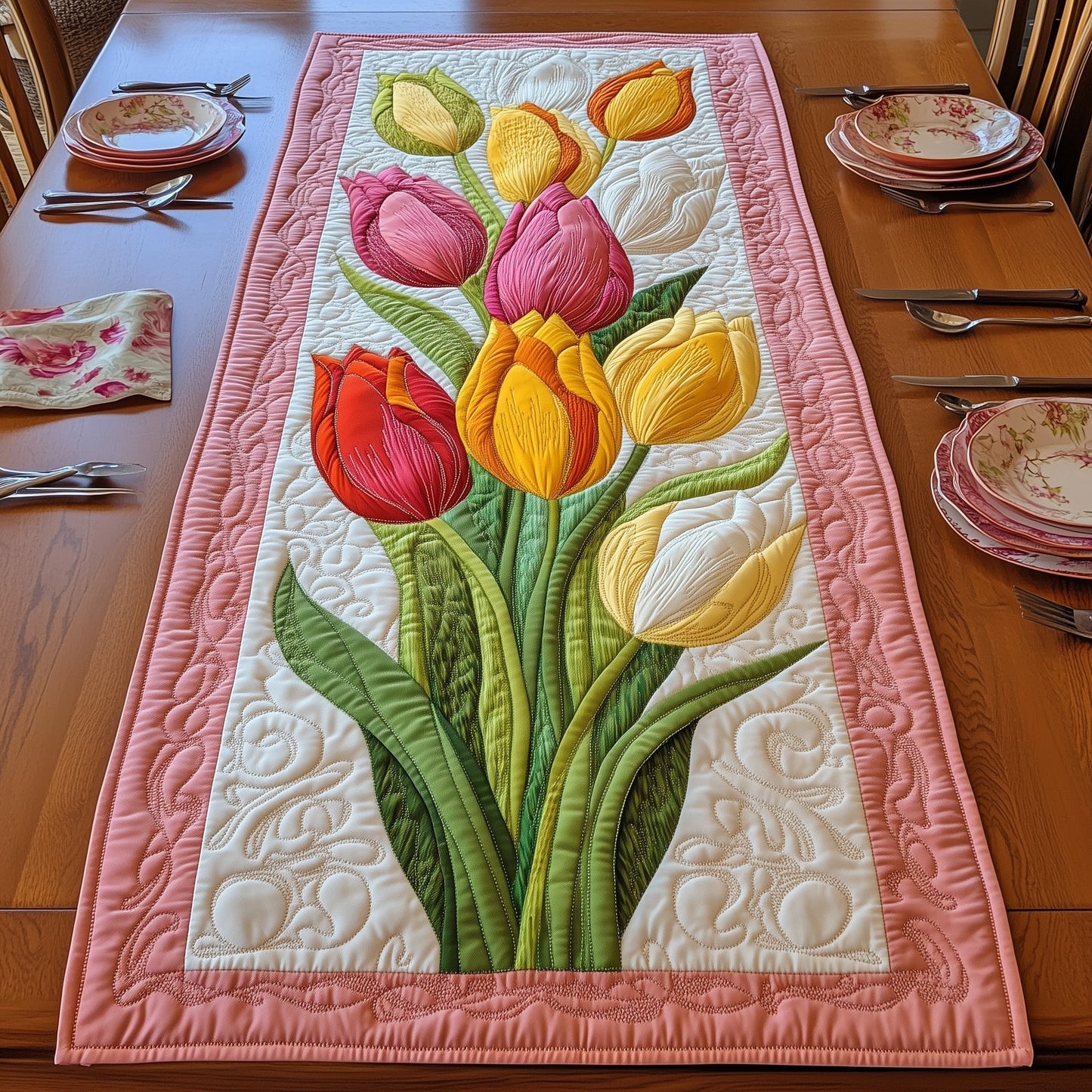 Spring Bloom Tulip Quilted Table Runner GFTOTP5962