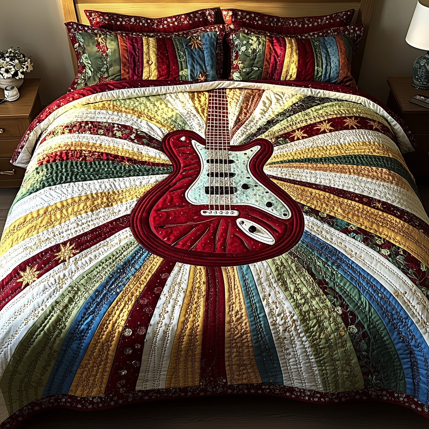 Groovy Strings 3-Piece Quilted Bedding Set GFTOTP6045