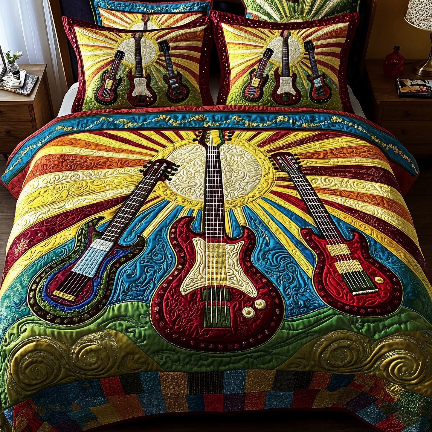 Groovy Strings 3-Piece Quilted Bedding Set GFTOTP6048