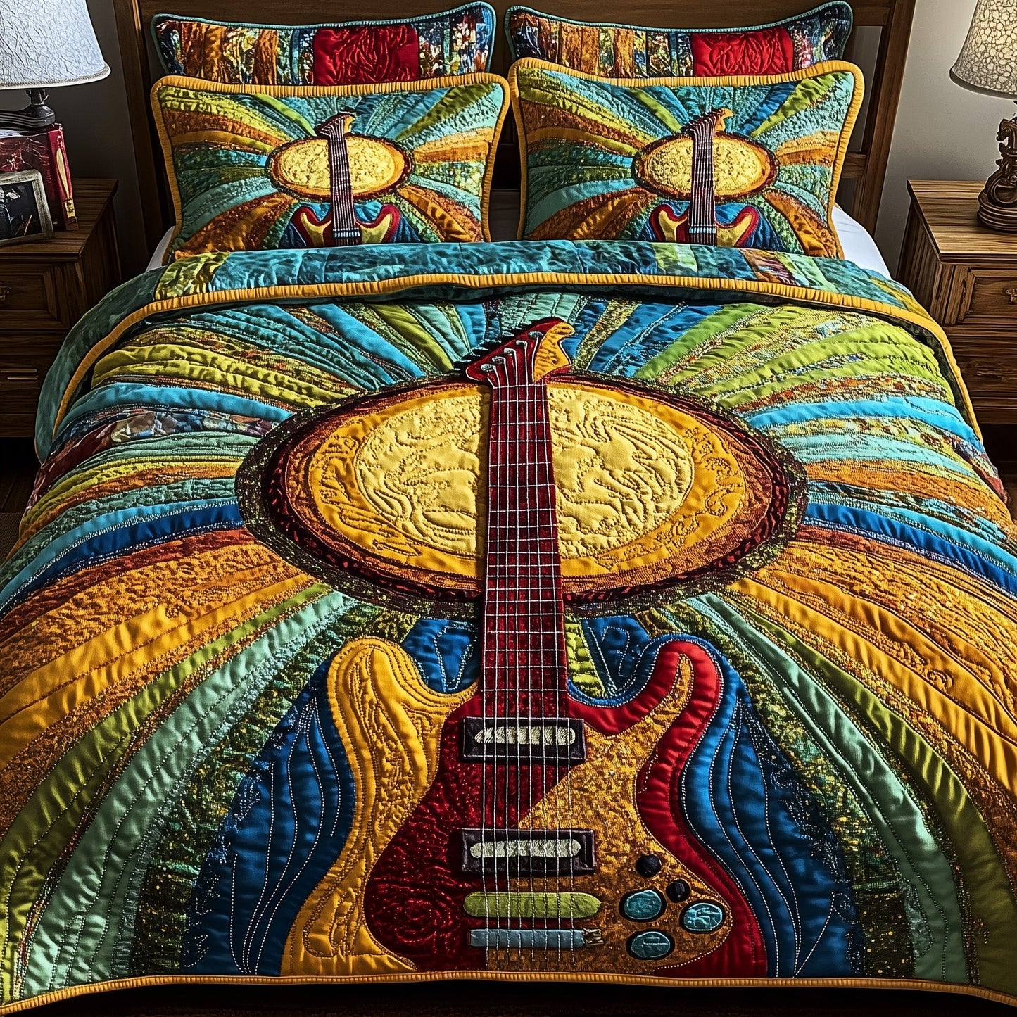 Groovy Strings 3-Piece Quilted Bedding Set GFTOTP6049