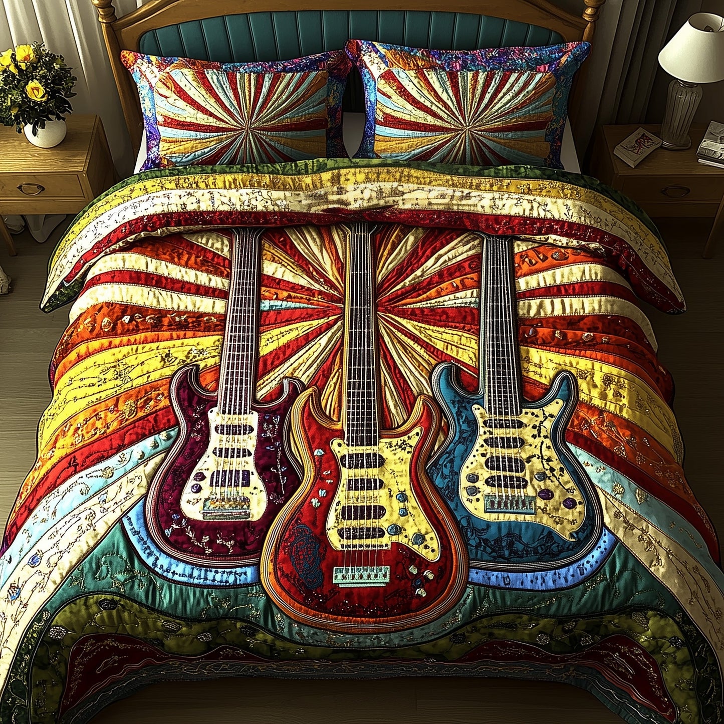 Groovy Strings 3-Piece Quilted Bedding Set GFTOTP6060