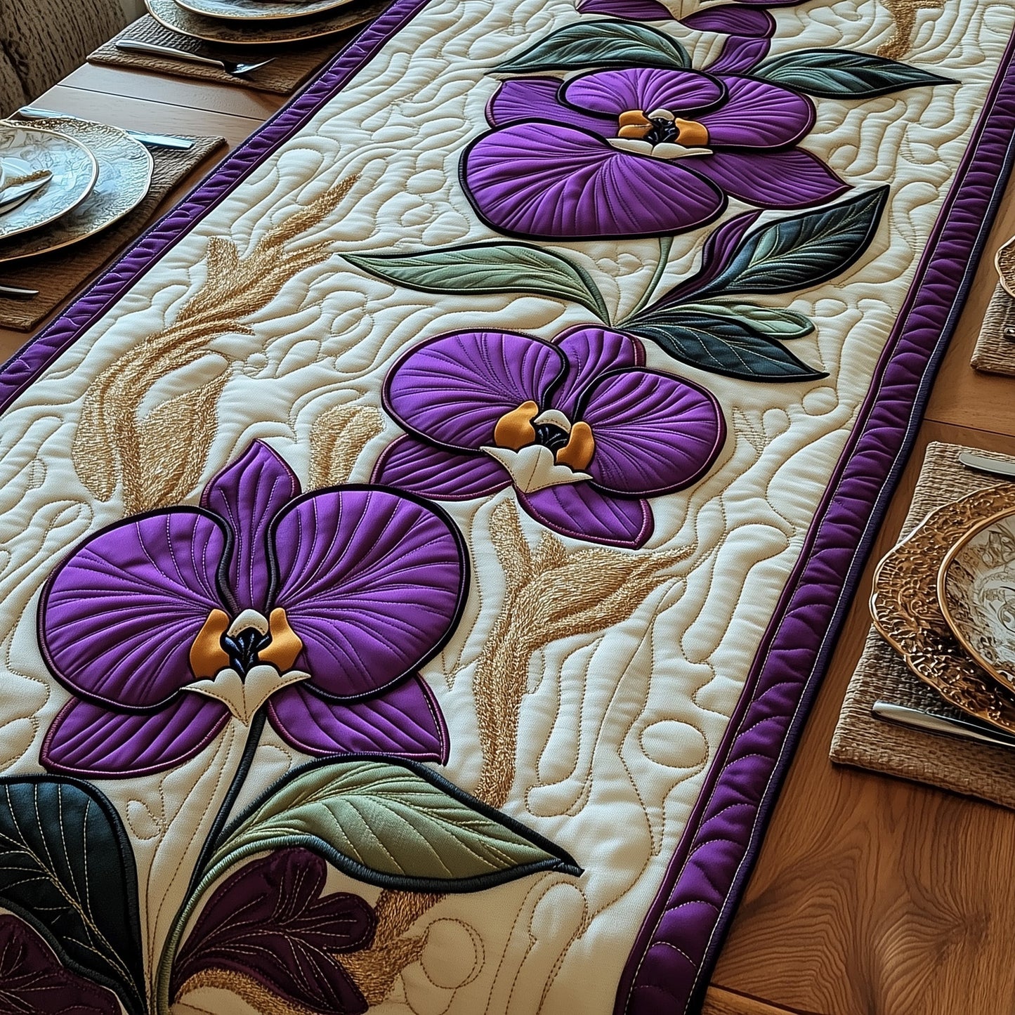 Elegant Orchid Bloom Quilted Table Runner GFTOTP6094