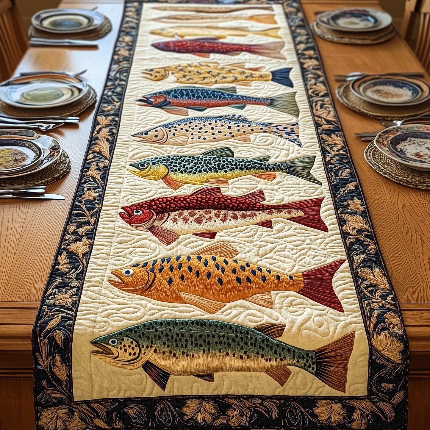 Lakeside Trout Retreat Quilted Table Runner GFTOTP6128