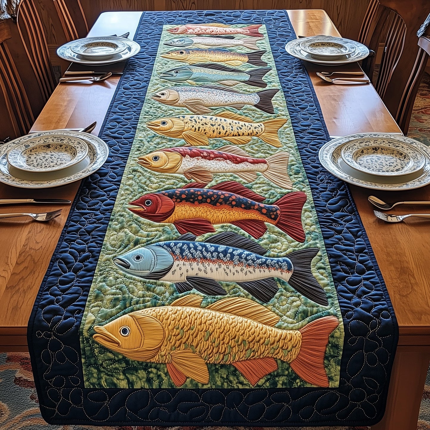 Lakeside Trout Retreat Quilted Table Runner GFTOTP6130