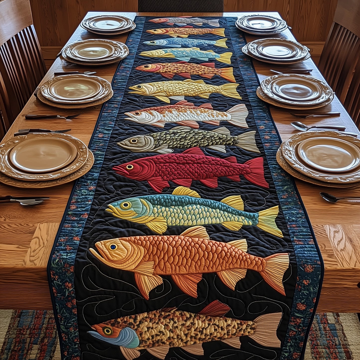 Lakeside Trout Retreat Quilted Table Runner GFTOTP6132