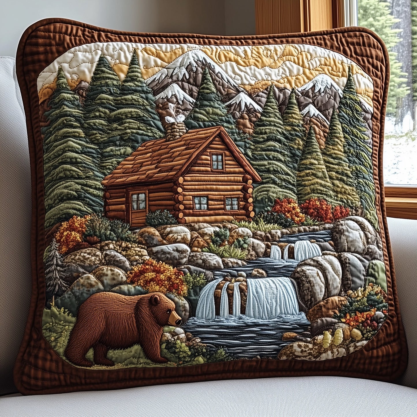 Bear and Cabin Quilted Pillow Case GFTOTP6146