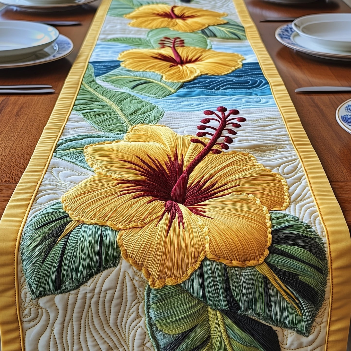 Tropical Yellow Hibiscus Quilted Table Runner GFTOTP6176