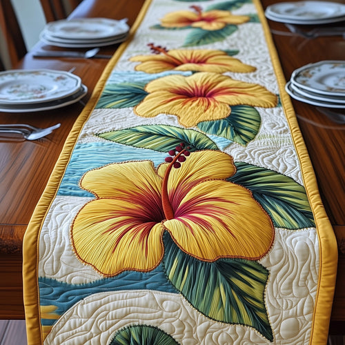 Tropical Yellow Hibiscus Quilted Table Runner GFTOTP6178