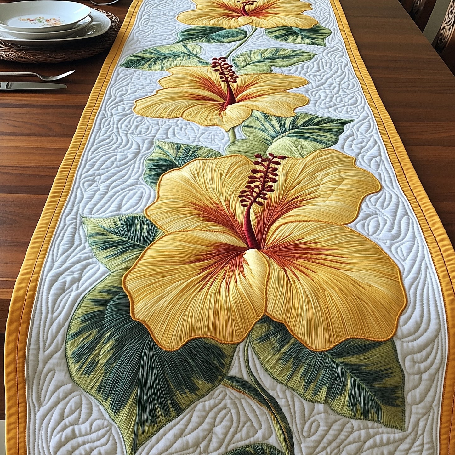 Tropical Yellow Hibiscus Quilted Table Runner GFTOTP6179