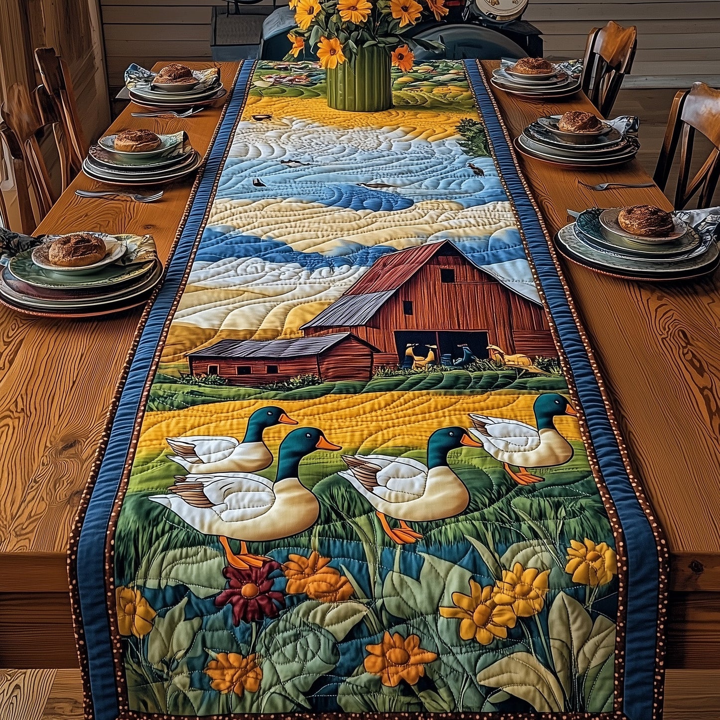 Rustic Duck Parade Quilted Table Runner GFTOTP6249