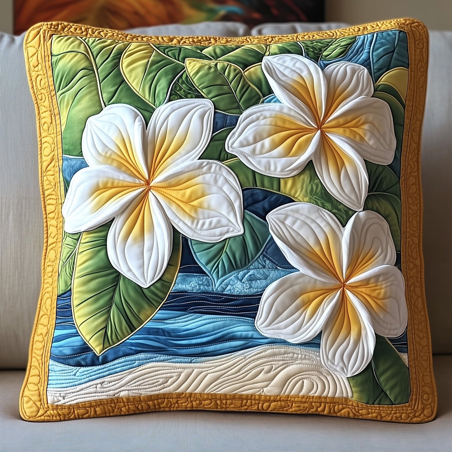 Seaside Blossom Plumera Quilted Pillow Case GFTOTP6280
