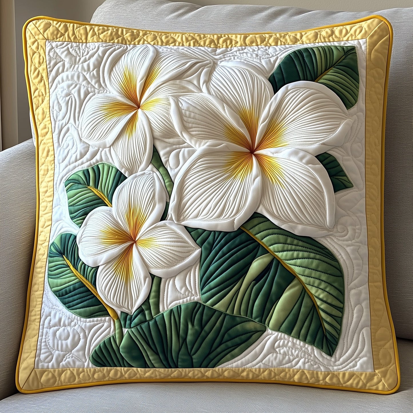 Seaside Blossom Plumera Quilted Pillow Case GFTOTP6282